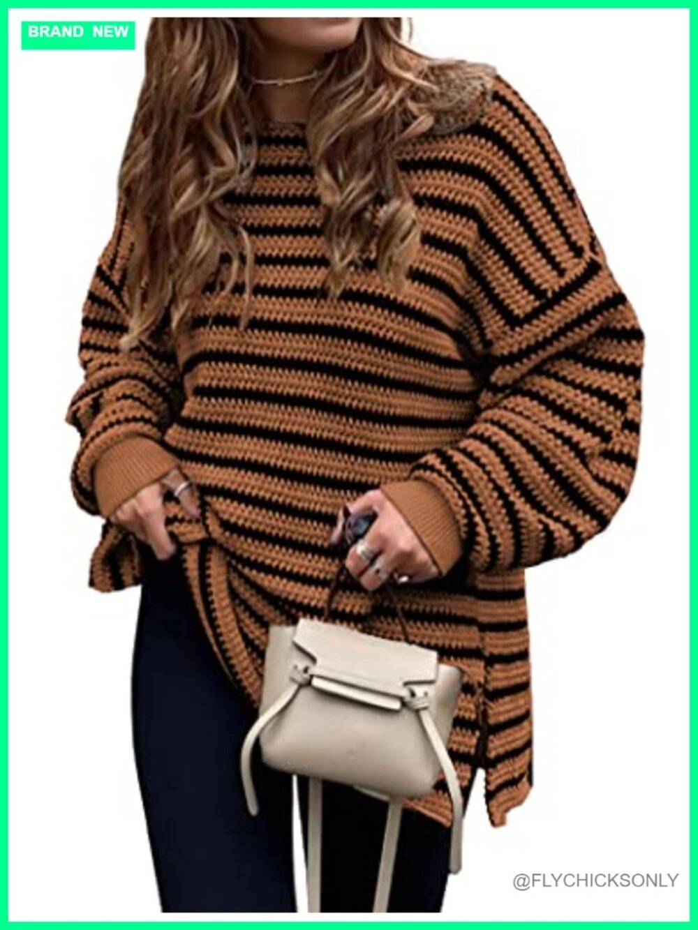 Oversized Striped Sweater Crewneck Long Sleeve Tunic Knit Pullover
